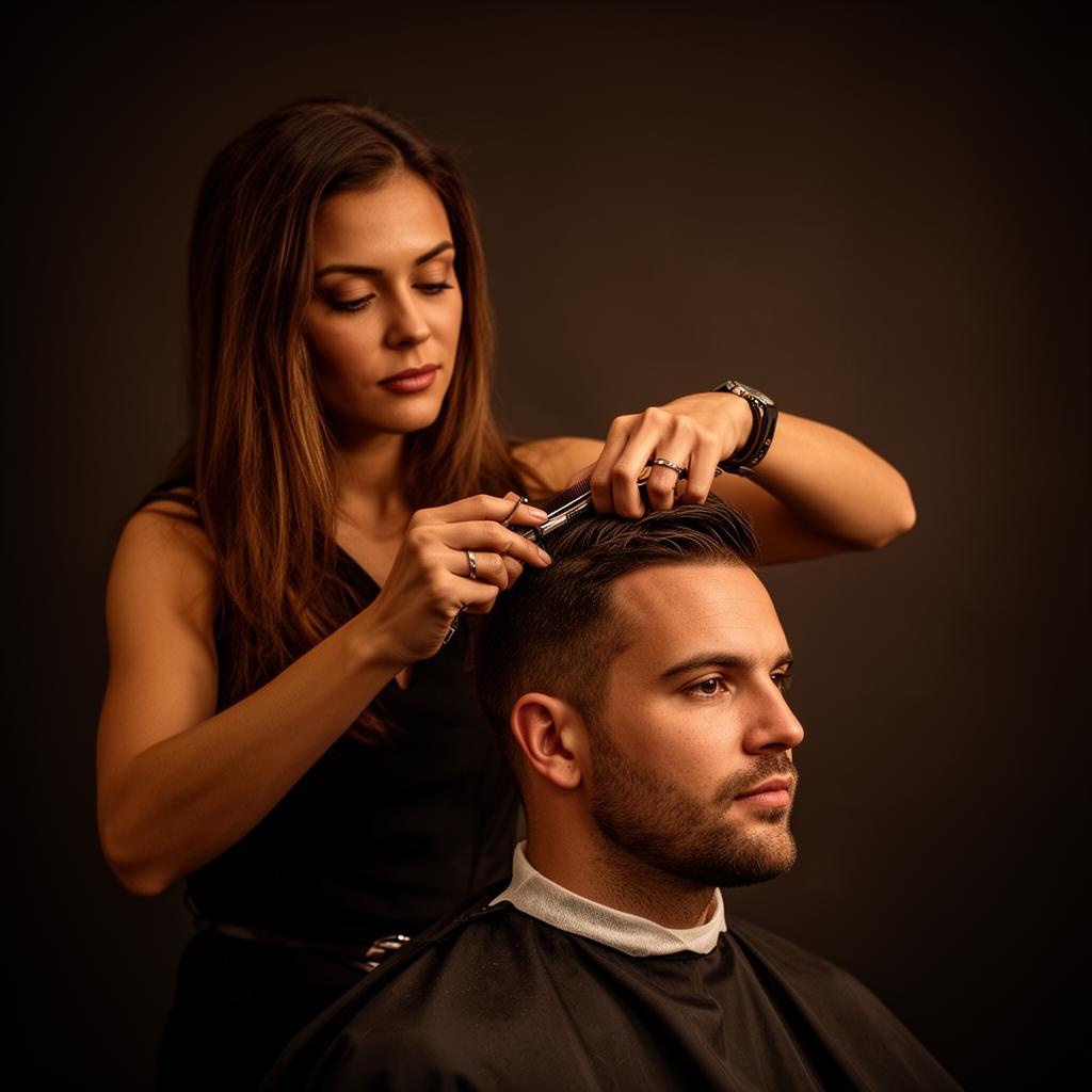Naše barberka při práci